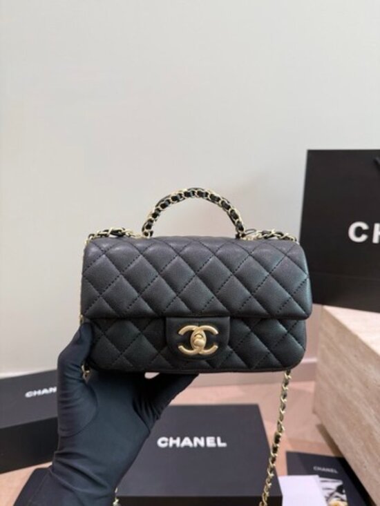 Luxury Handbags - Luxury 25B Mini CF Flap Bag Black Caviar Leather with Gold-Tone Hardware